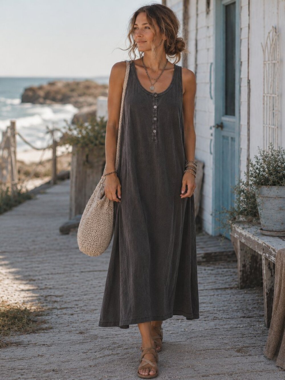 The Great Charcoal Gray Swing Tank Dress Size 2 Made in USA Cotton Minimalist